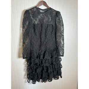 Vintage 90s Black Lace Dress Tired Ruffles Size 10
